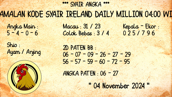 Prediksi Ireland Daily Million 04:00 WIB