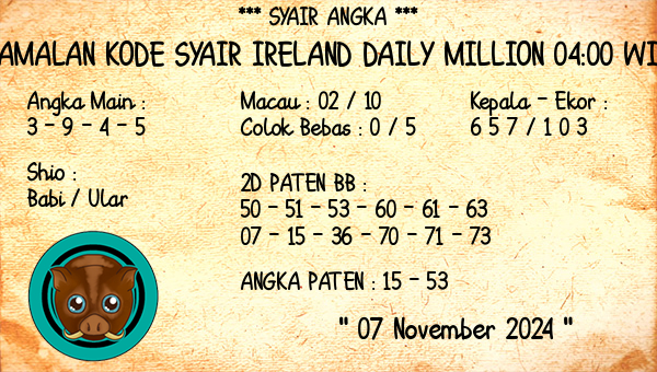 Prediksi Ireland Daily Million 04:00 WIB