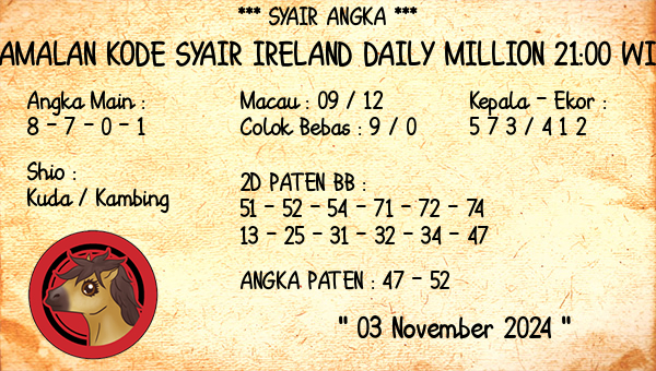 Prediksi Ireland Daily Million 21:00 WIB