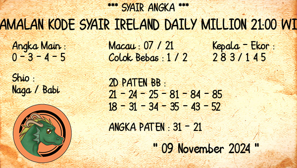 Prediksi Ireland Daily Million 21:00 WIB