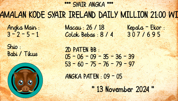 Prediksi Ireland Daily Million 21:00 WIB